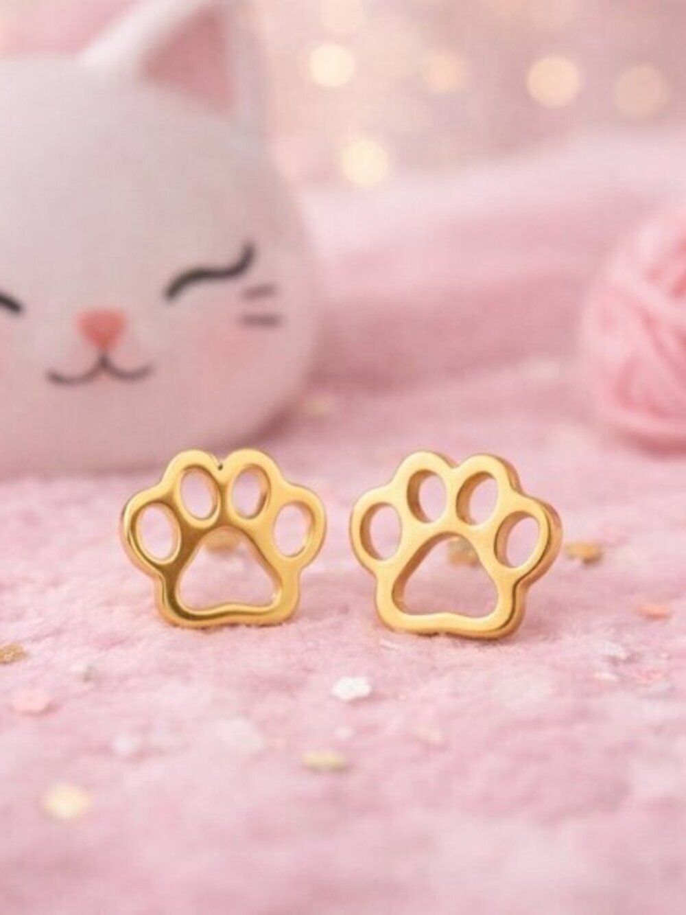 18K Gold Plated Paw Print Stud Earrings Stainless Steel Hypoallergenic Dog Cat